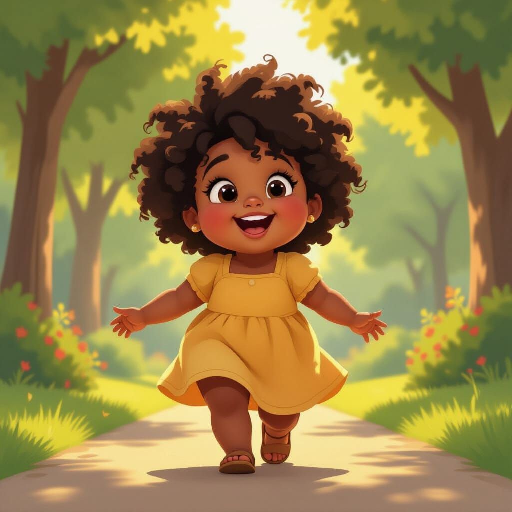 Happy Black Girl's Morning Walk: Pixar-Inspired Animation