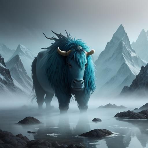 Majestic Yak in a Misty Mountain Range