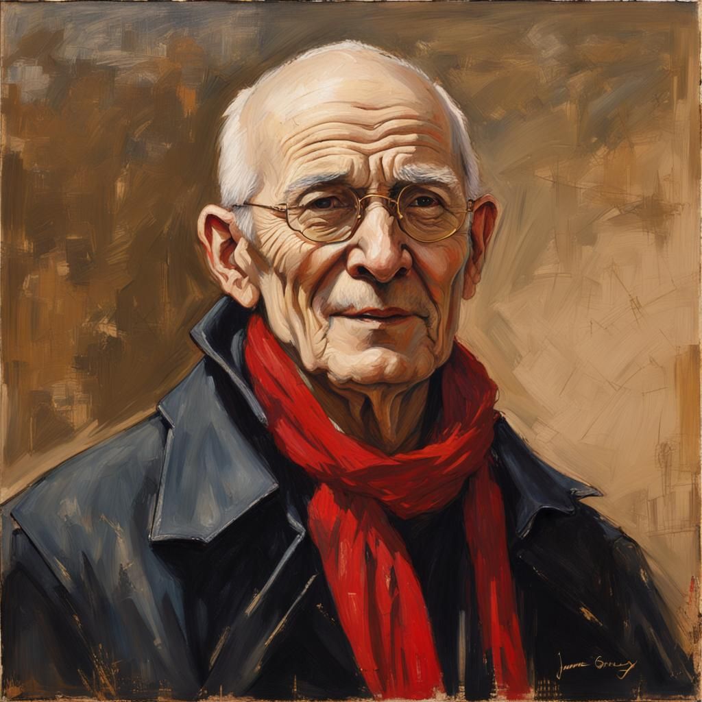Old Man with Golden Glasses in Oil Painting Style