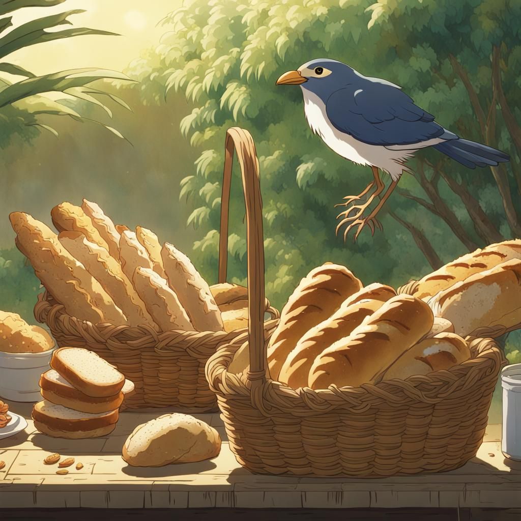 Birds Eating Bread: Studio Ghibli Anime Visual