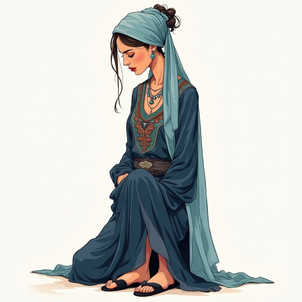 Egyptian Woman in Modest Elegance, Fashion Illustration Styl...