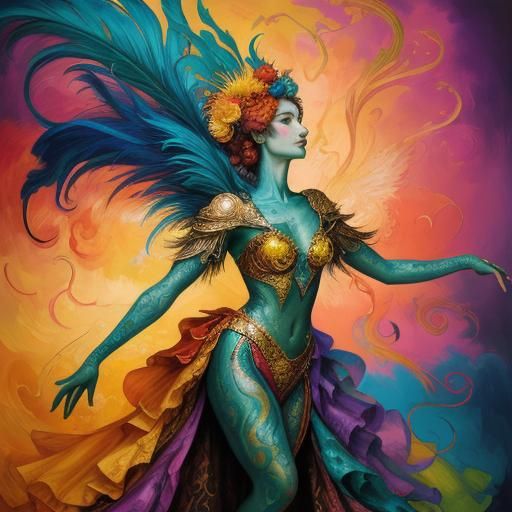 Dragon Peacock Woman in Abstract Expressionism