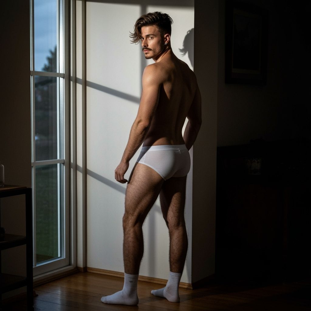 Masculine Man in Moonlight at Elegant House