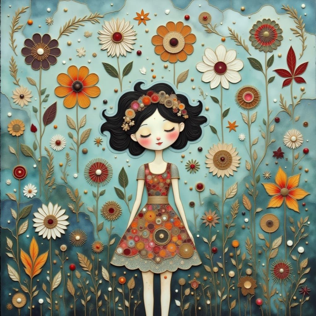 Whimsical Folk Art Wildflowers in Vibrant Colors