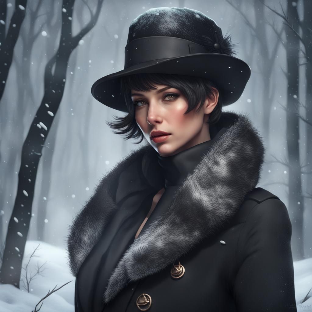 Edgy Woman in Snowy Forest Portrait