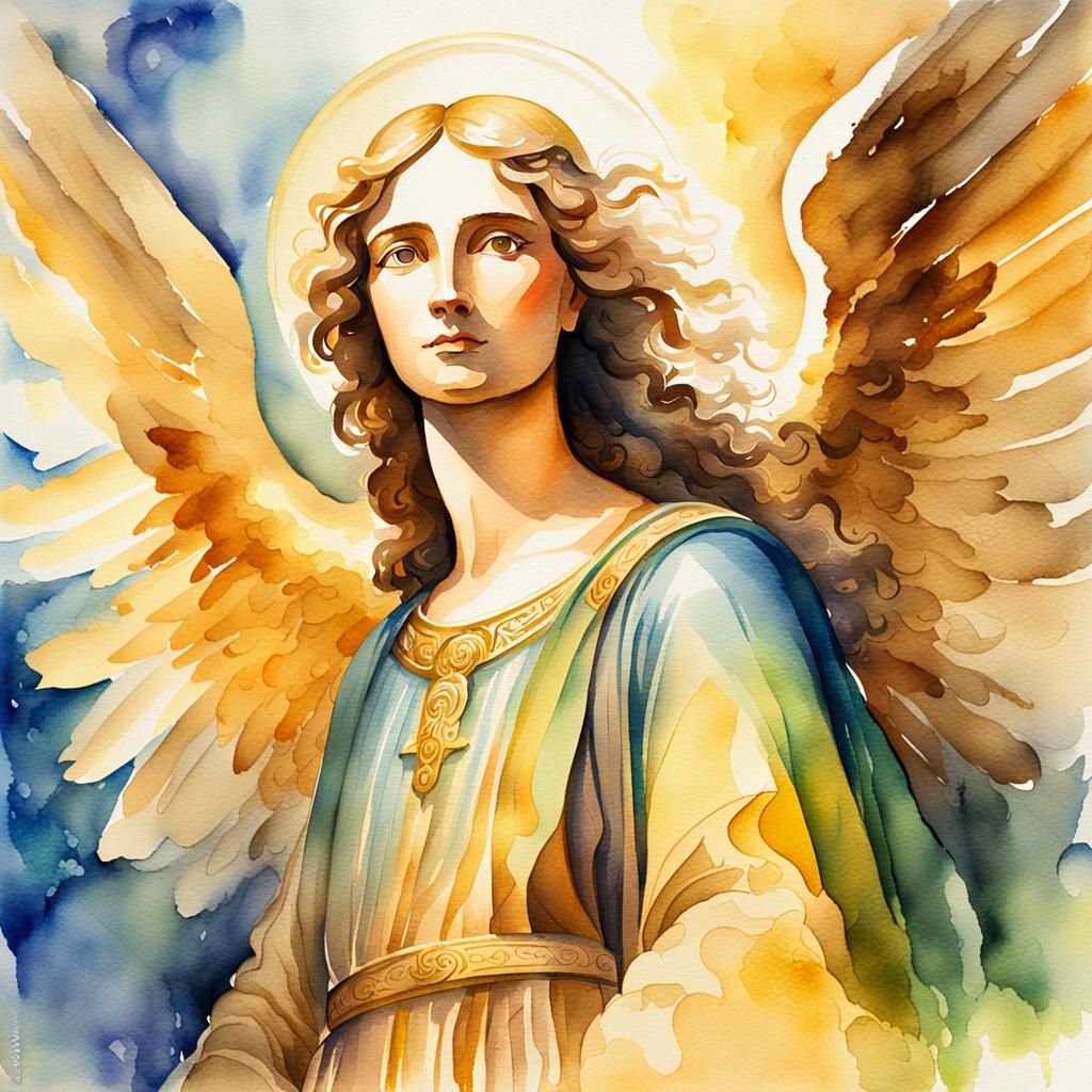 Archangel Raphael in Watercolor with Golden Light