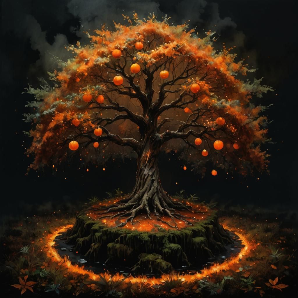 Magical Orange Tree: Watercolour, Metallic Ink