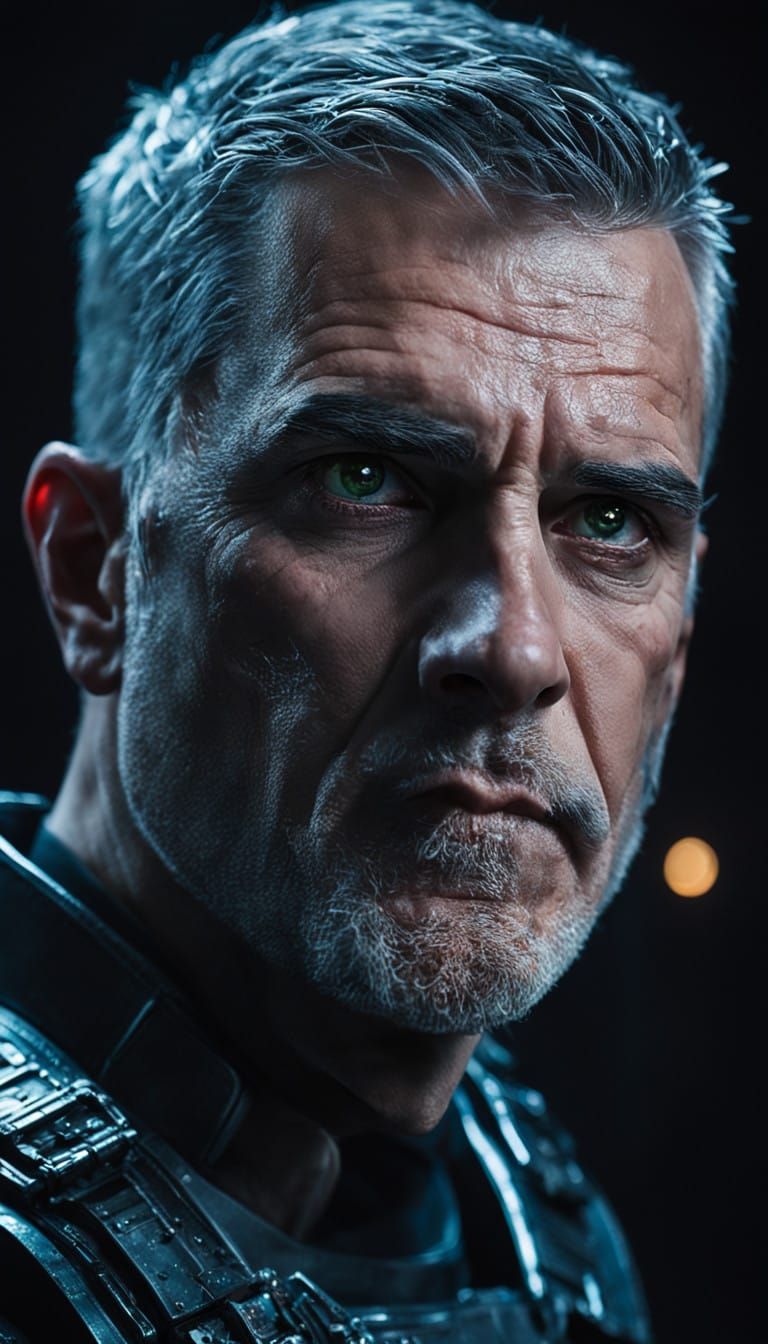 Cyberpunk Witcher Portrait with Intense Gaze