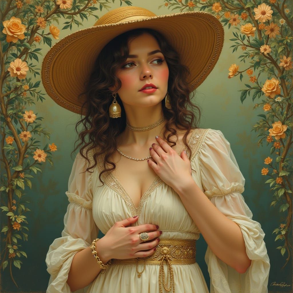 Elegant Woman Portrait in Art Nouveau Style