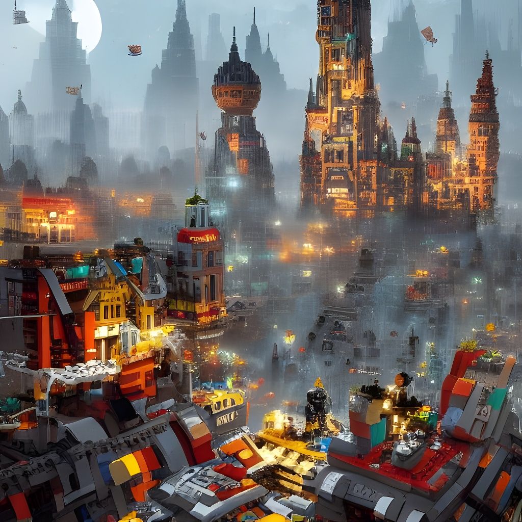 Hyperrealistic Lego City Fantasy Art