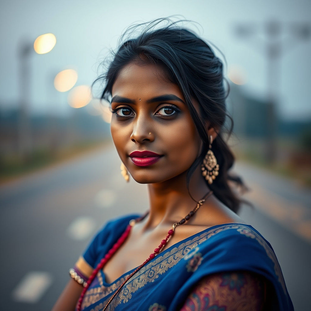 Serene Bengali Woman in Evening Light