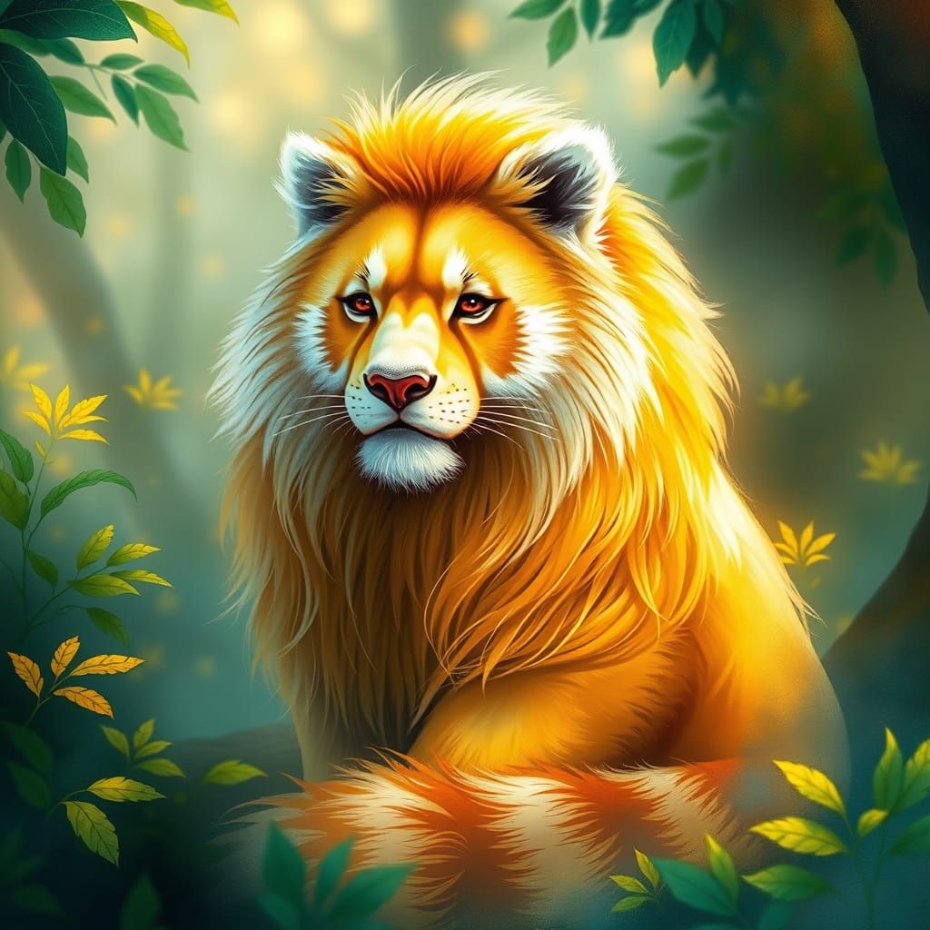 Regal Panda-Lion Hybrid in Mystical Forest