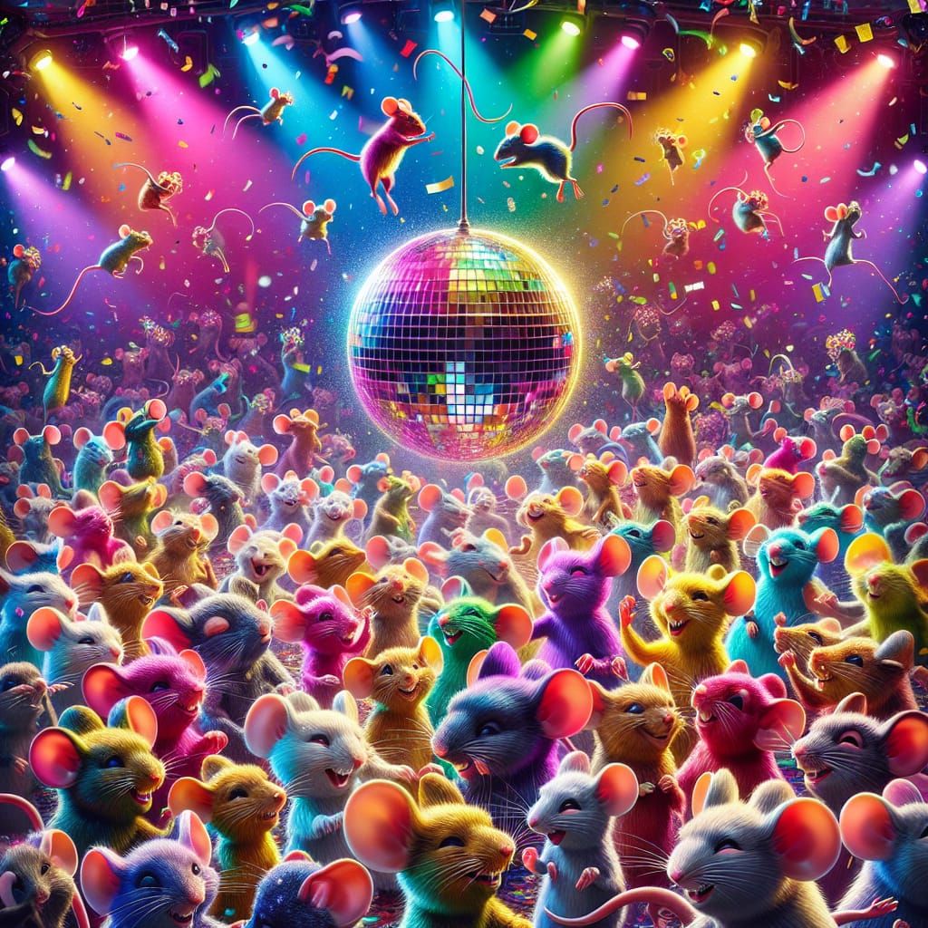 Joyful Mice Dance Party in Vivid Colors