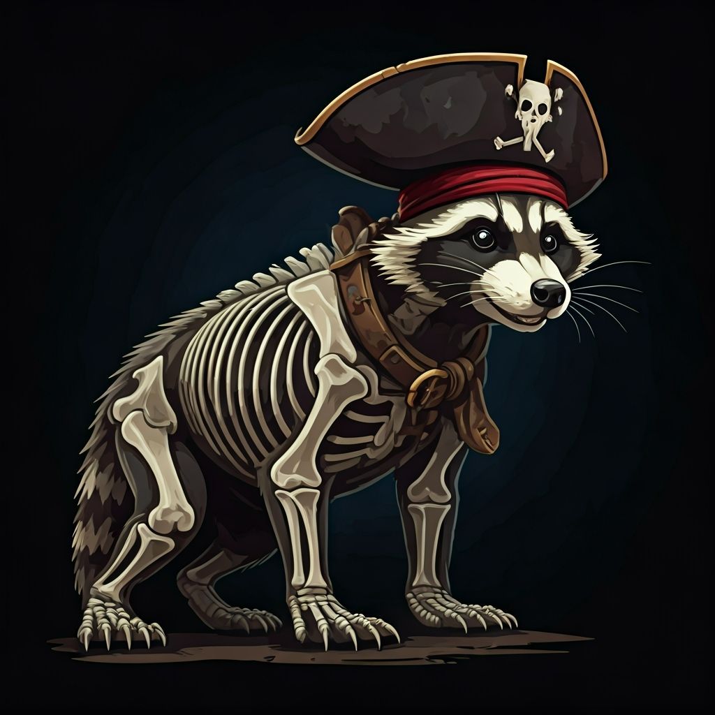 X-Ray Vector Raccoon Pirate in Fantasy Style