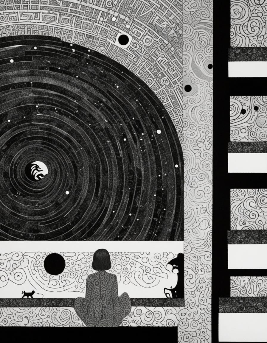 Surreal Labyrinth in Japanese Ink Drawing Style