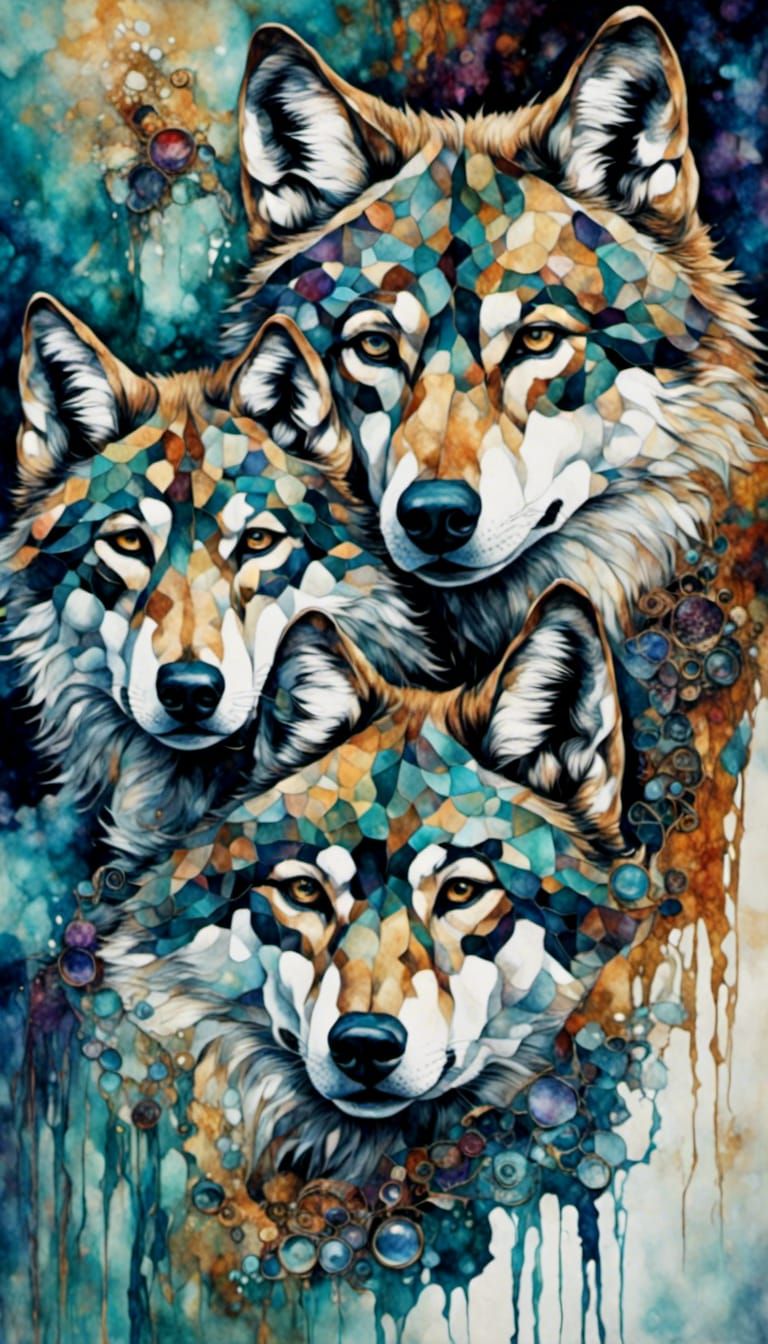 Wintry Valley Wolves: Abstract Digital Landscape