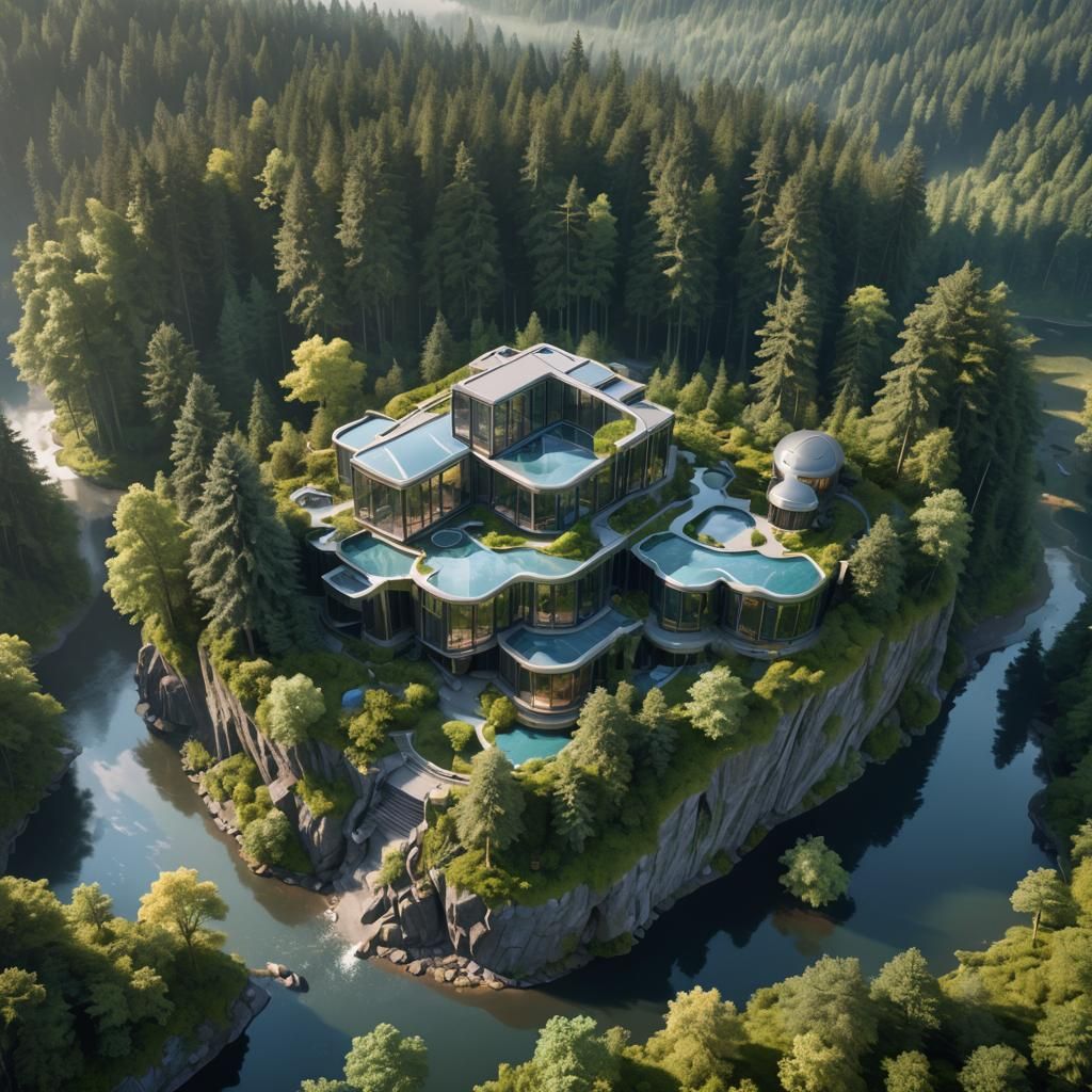 Futuristic Mansion in Lush Canadian Forest