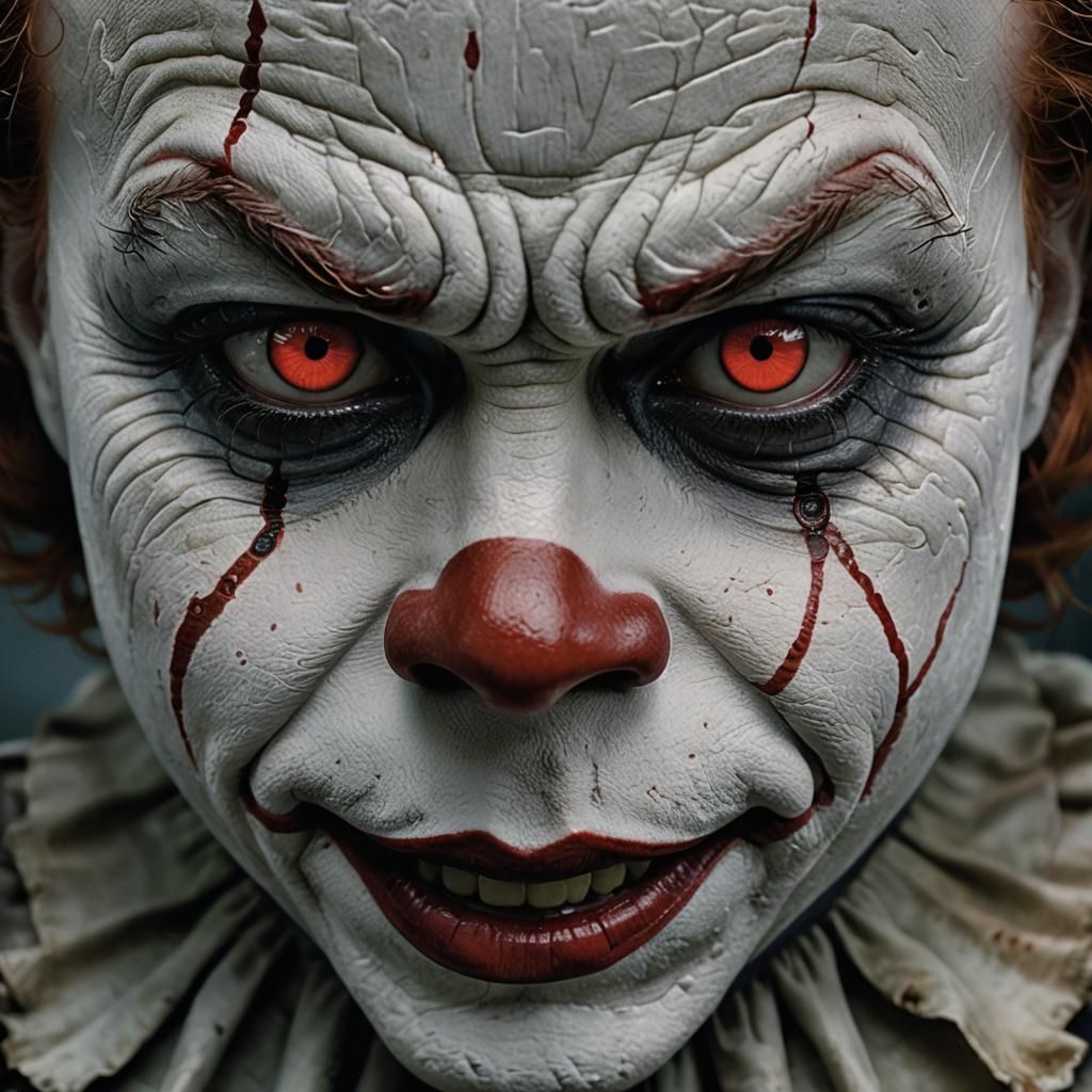 Eerie Macro Portrait of Pennywise with Intense Lighting