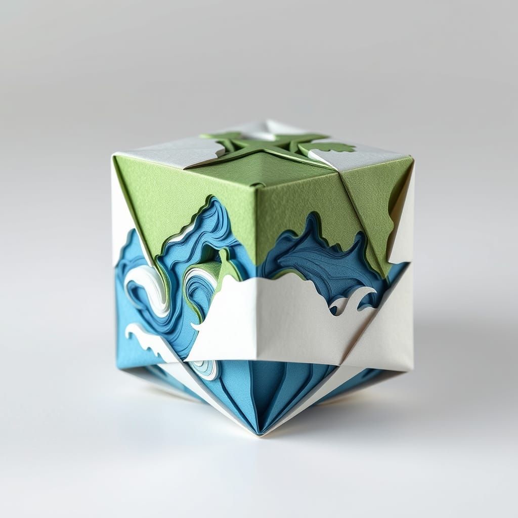 Origami Earth Cube in Papercraft Style