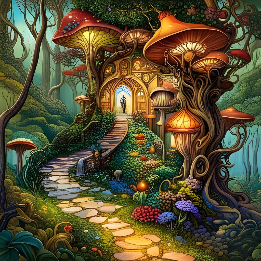 Fairytale Mushroom Pathway to Fae Treehouse