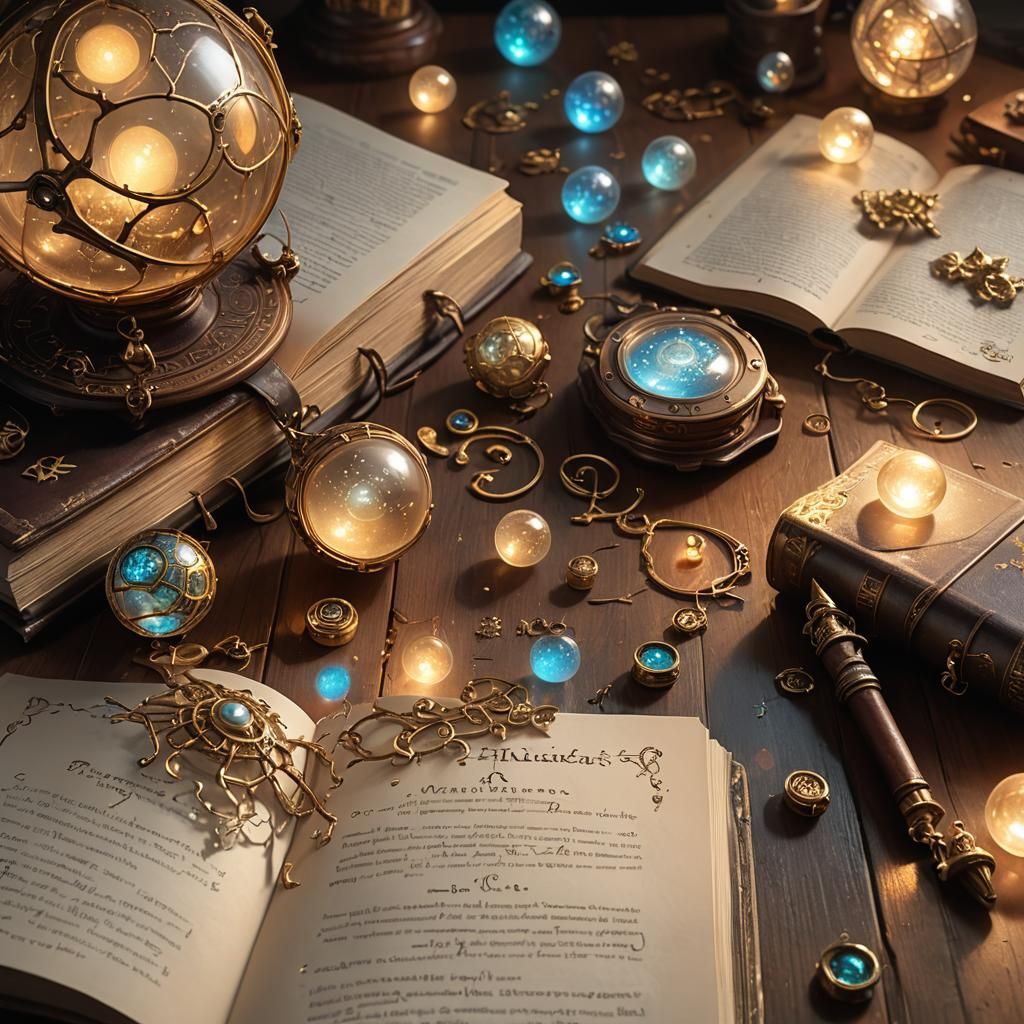 Mystical Coding Book with Glowing Orbs in Fantasy Art