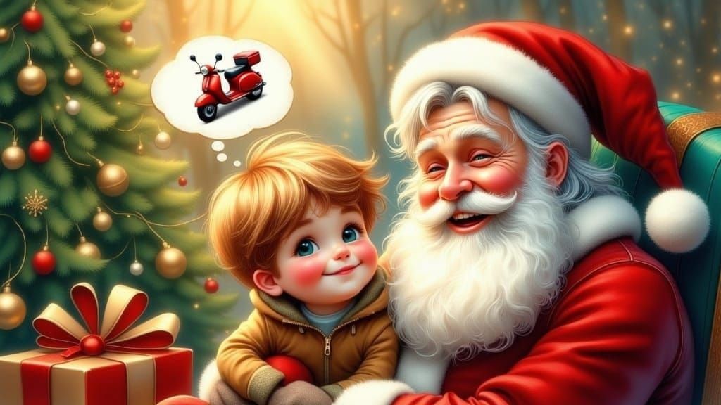 Whimsical Christmas Boy Pleads for a Scooter