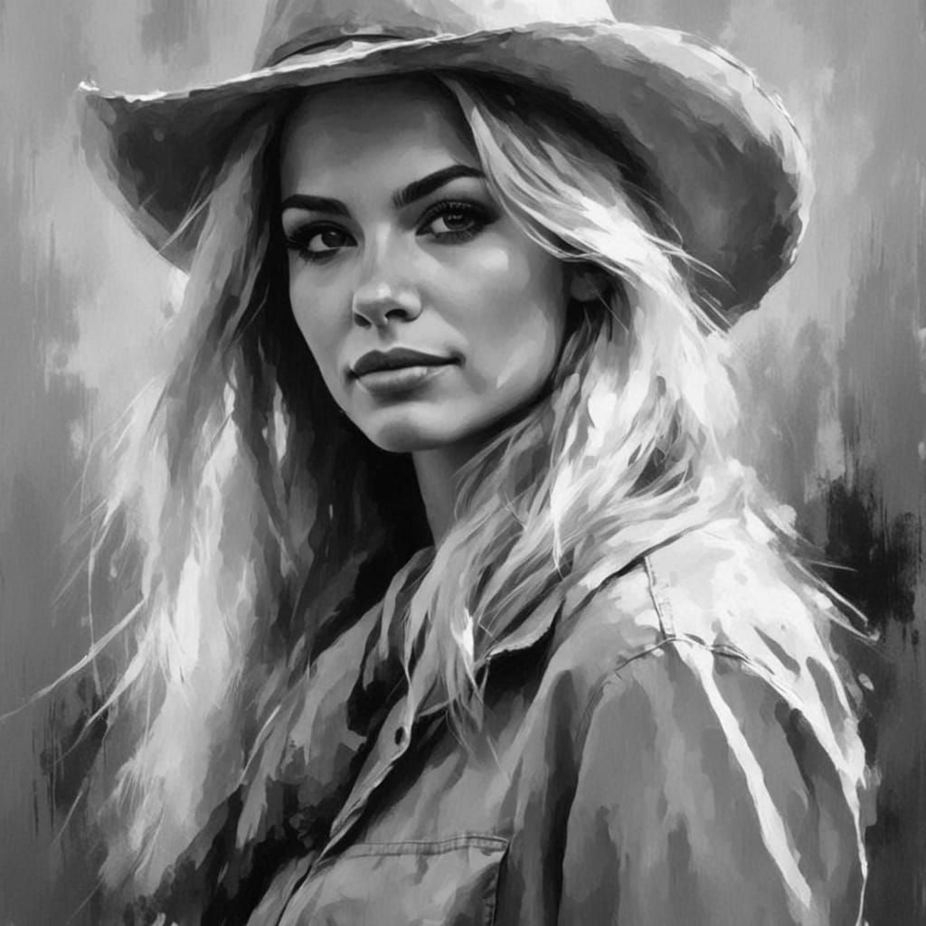 Beautiful Cowgirl Portrait in Oil Painting Style