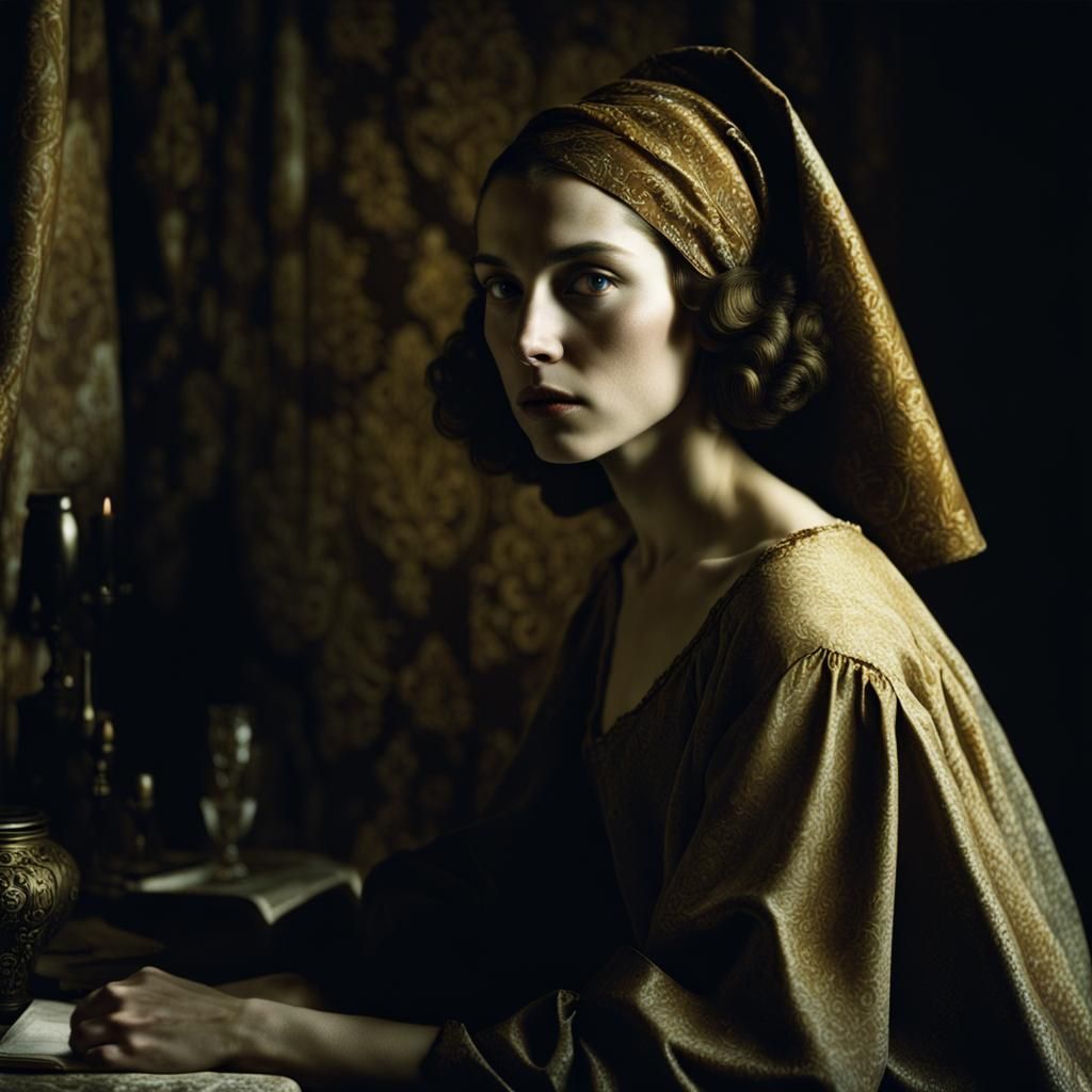 Melancholy Portrait in Vermeer Style, Ilford HP5 Plus