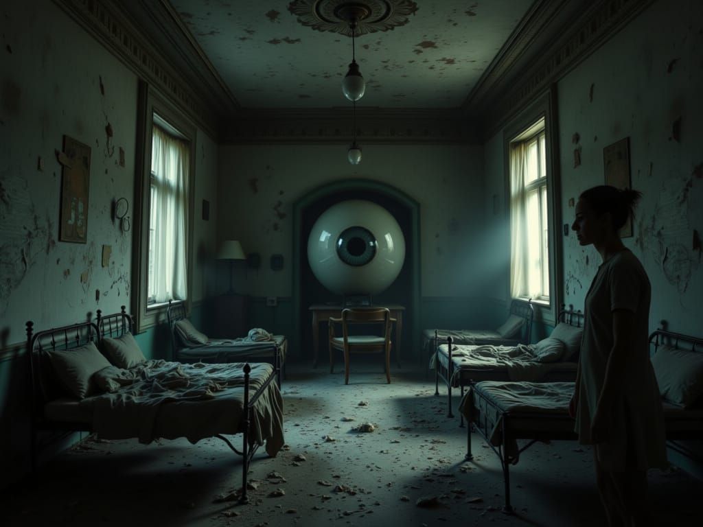 Eerie Asylum Room With Giant Watching Eyeball