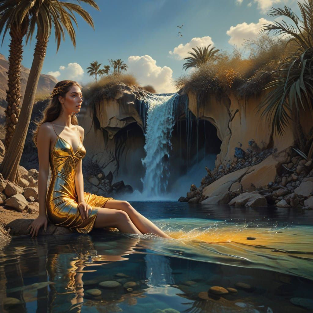 Surrealist Goddess in Desert Oasis