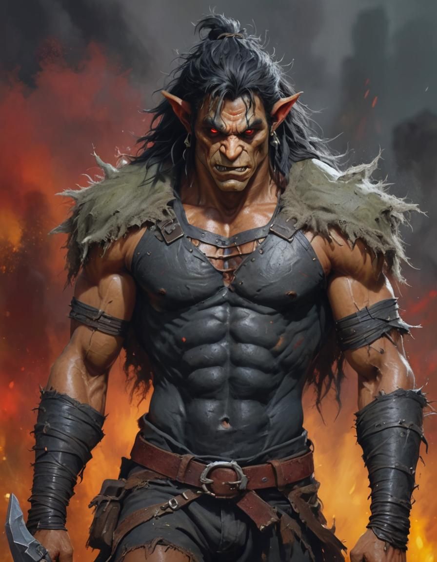 Dominant Orc With Male Figure: Maximalist Digital Art