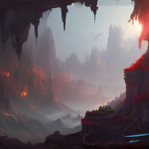 Fantastical Detailed Matte Painting in Deep Color