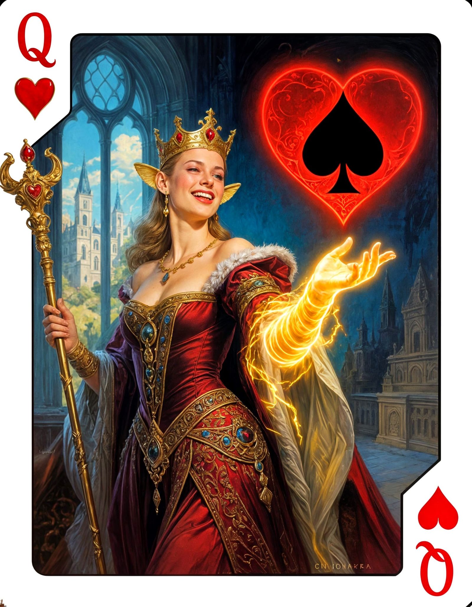 Queen of Hearts and Spades in Frazetta Style