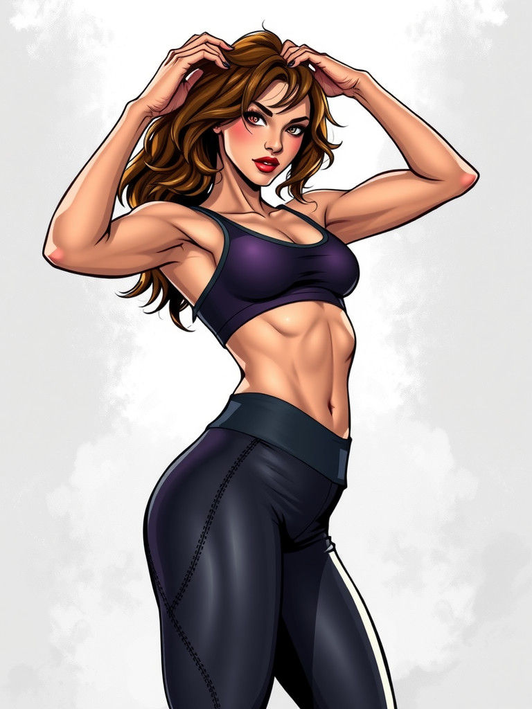 Athletic Woman Posing in Comic Book Art Style