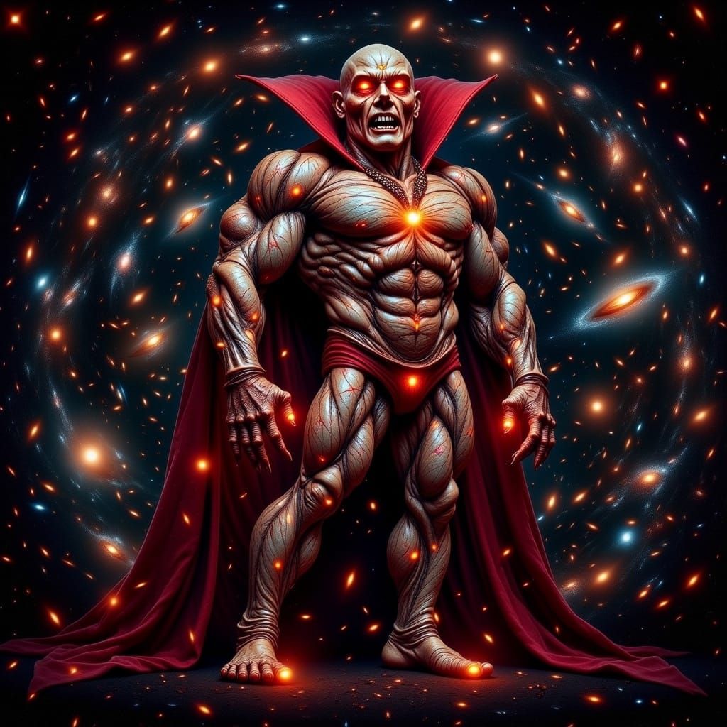 Muscular Vampire in Fabric with Cosmic Background