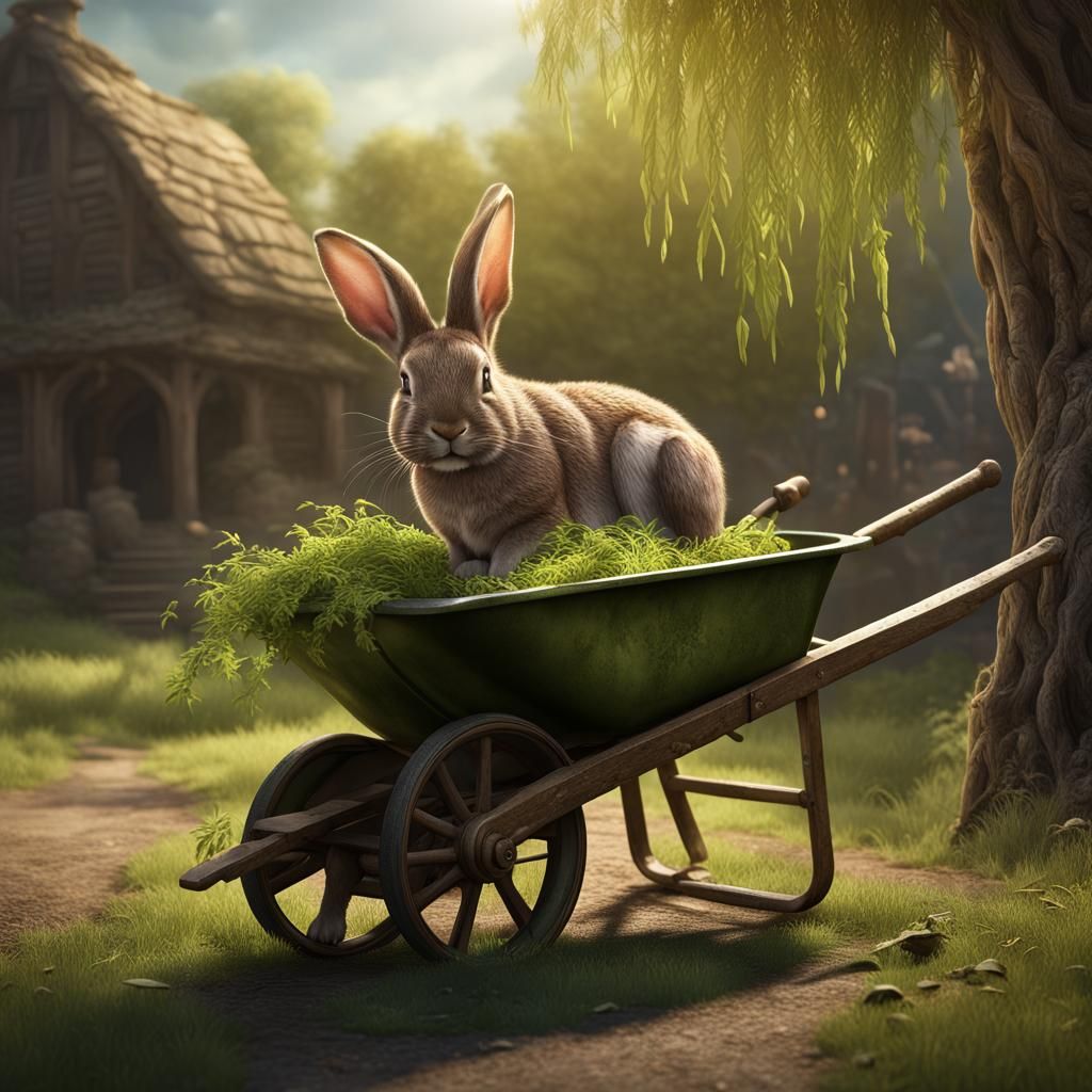 Rabbit in Wheelbarrow: Detailed Matte Painting