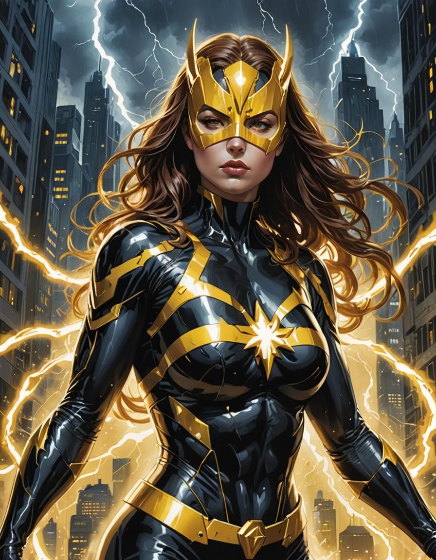 Lightning Superhero in Brutalist Futuristic Style