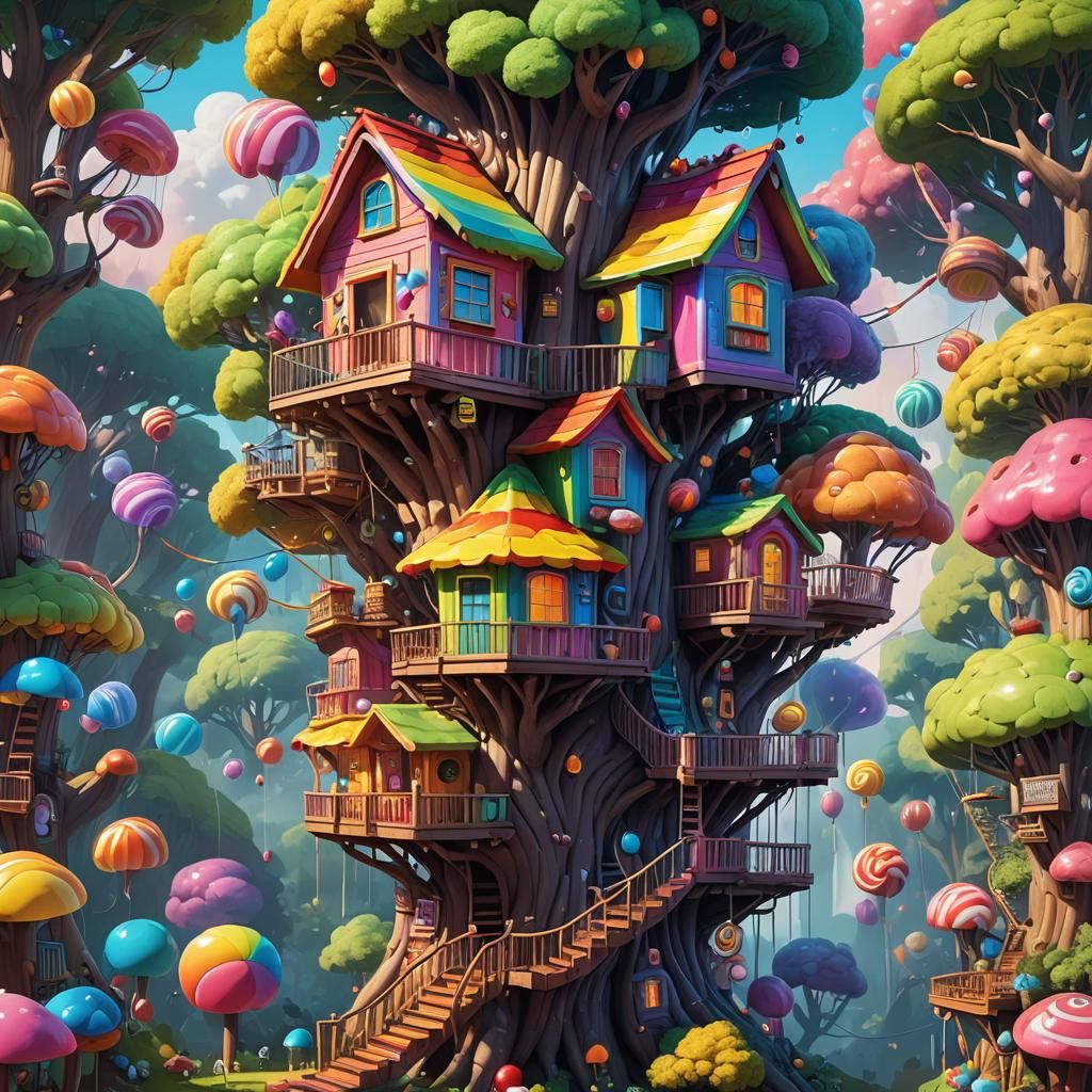 Rainbow Treehouse in Candy Art Style