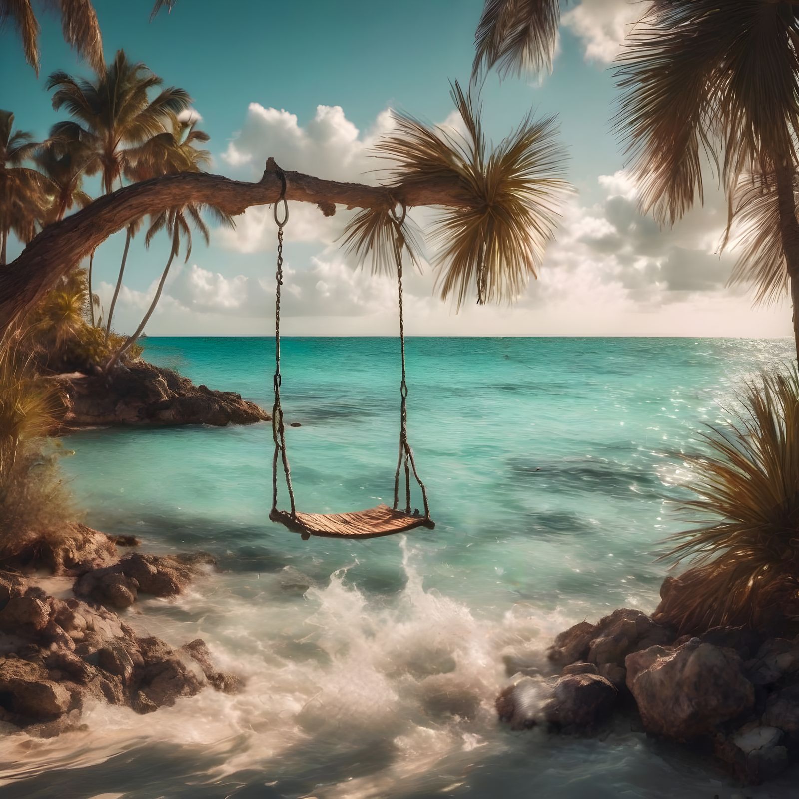 Ethereal Island Oasis with Palm Tree Swing