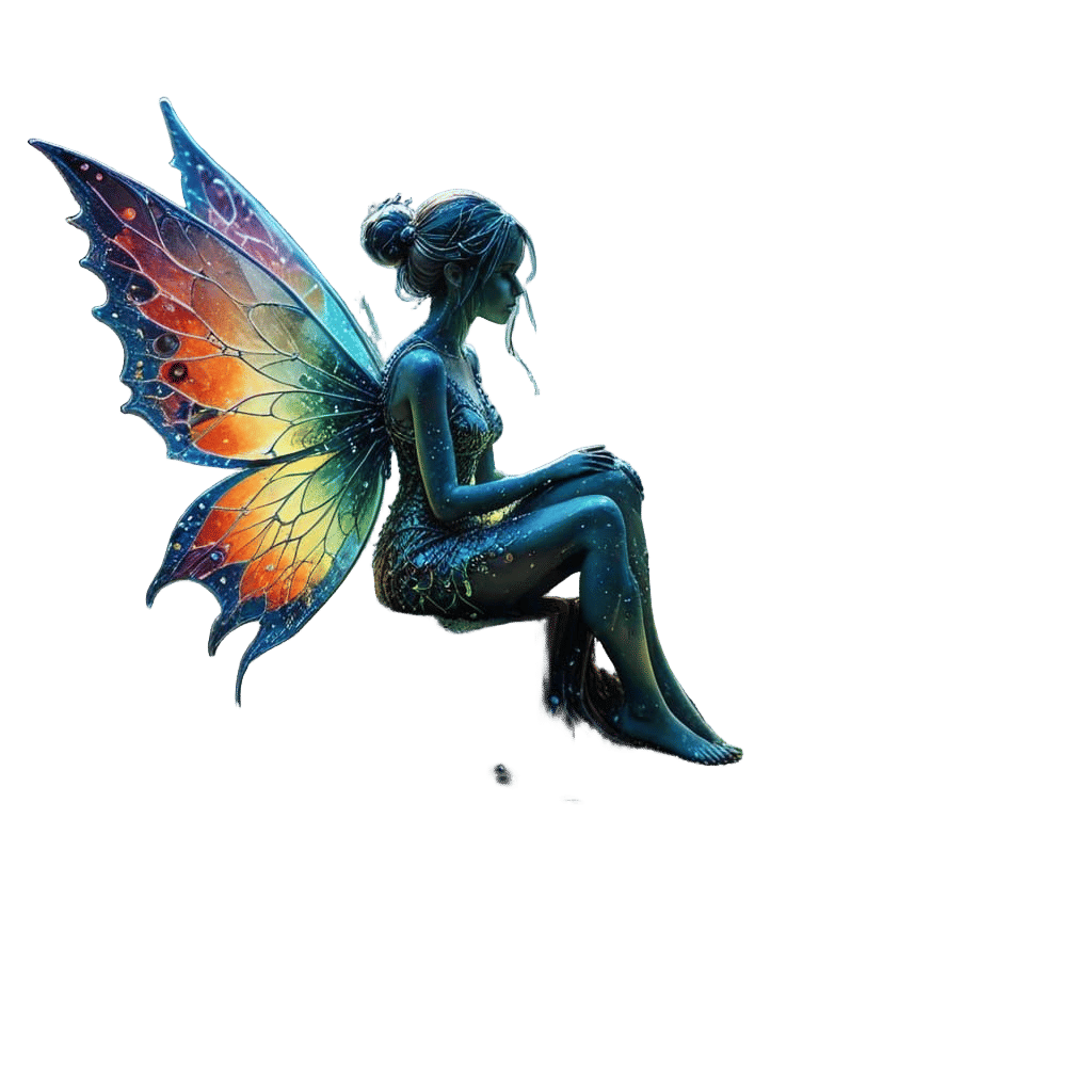A captivating digital painting of a delicate fairy with intricately detailed, filigree wings, reminiscent of stained gla...