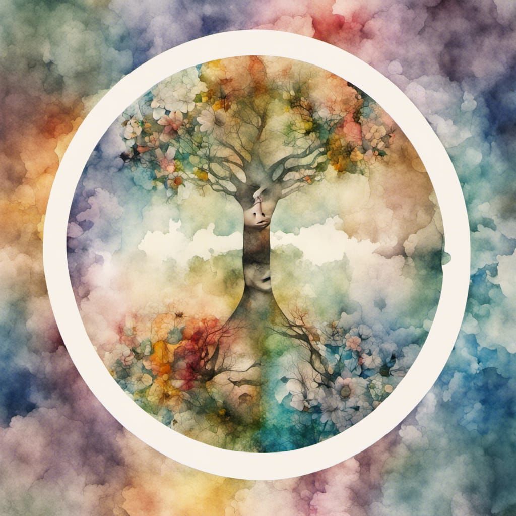 People, Flowers and Earth in Watercolour Double Exposure
