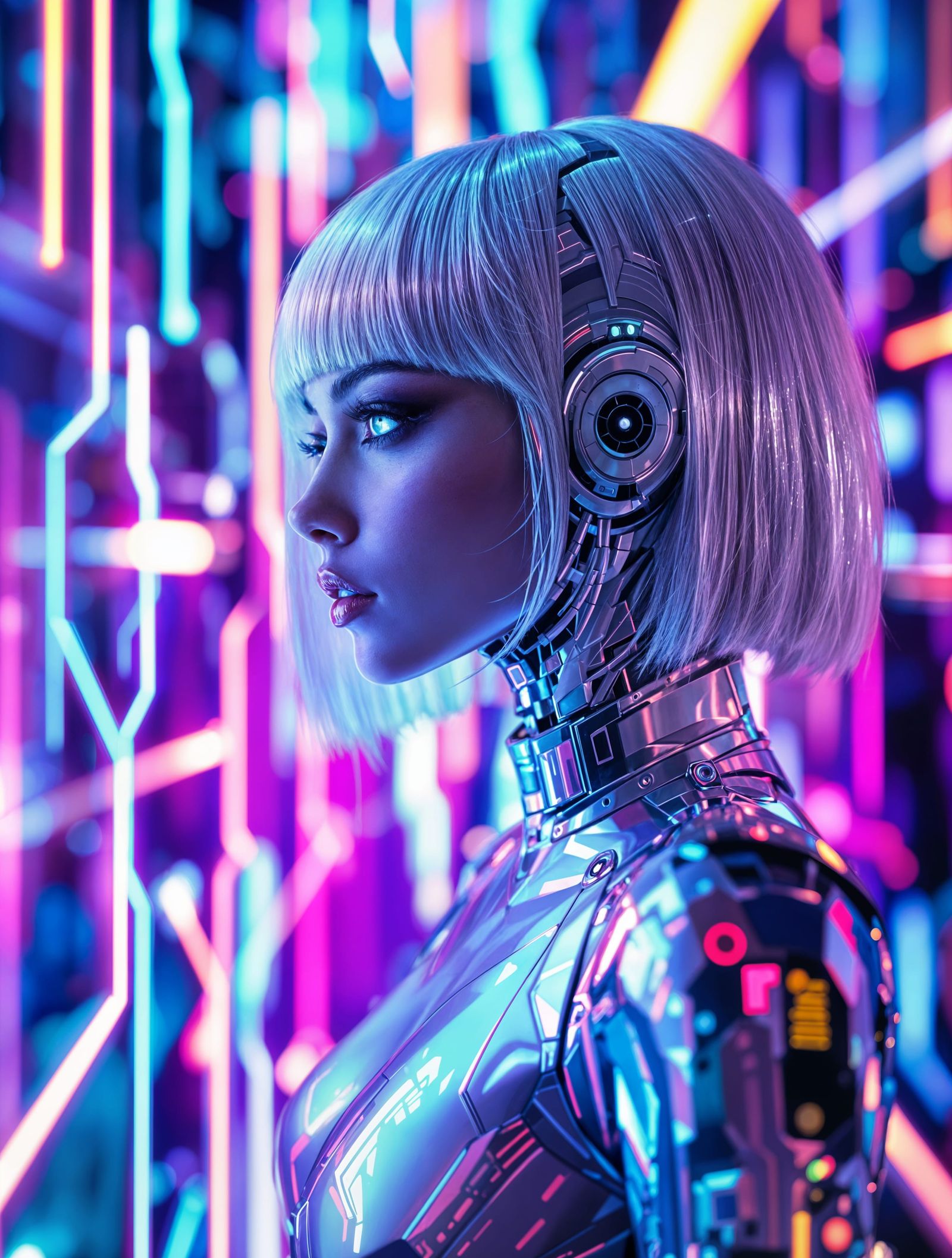 Cyberpunk Portrait of a Futuristic Woman in Metallic Finery