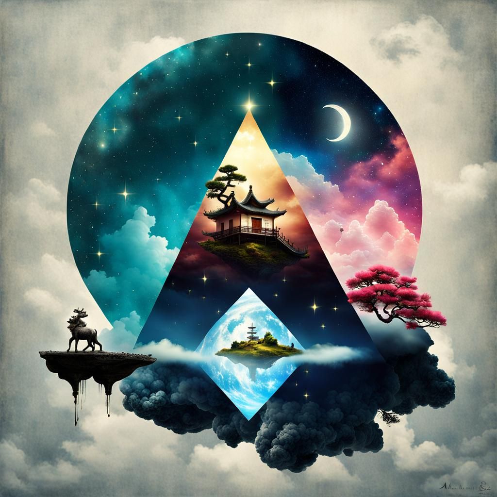 Surreal Bonsai Village in Clouds: Anime Landscape