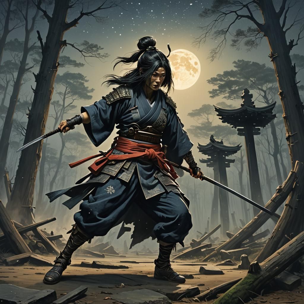 Ronin Samurai Battles at Abandoned Shrine
