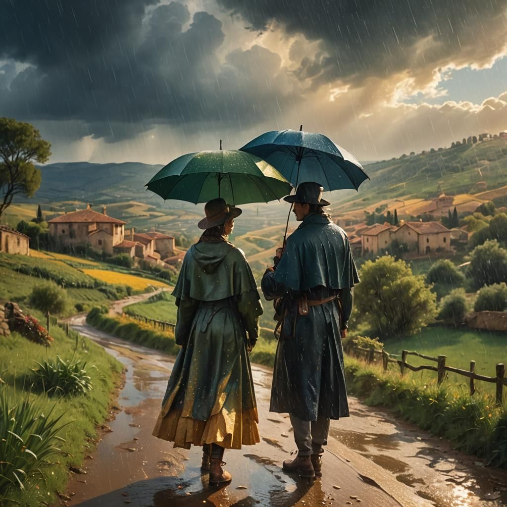 Rainy Spanish Countryside in Vibrant Oil Painting
