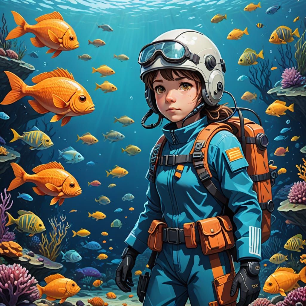 Friendly Deep Sea Explorer in Anime Style