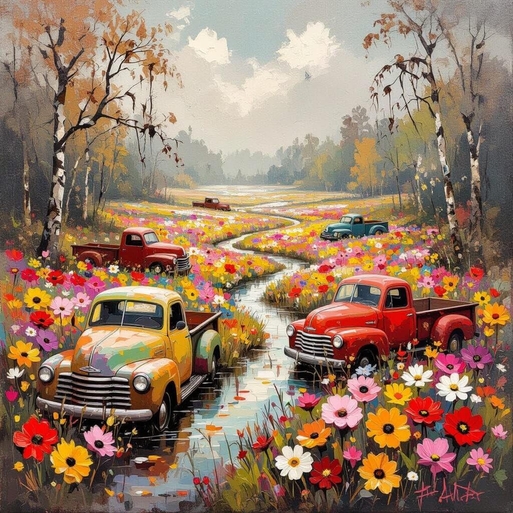 Whimsical Candy Land Autumn Swamp Textured Oil Painting