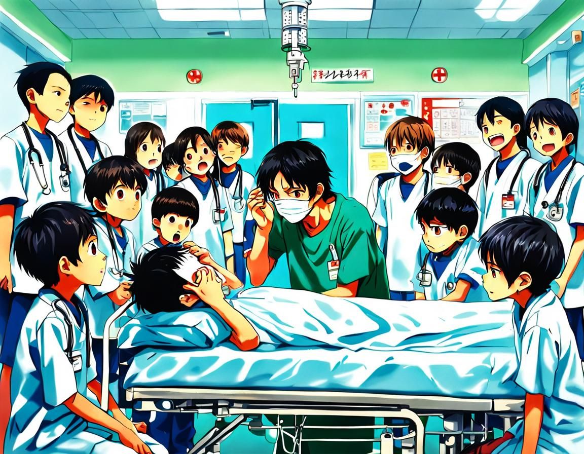 Boy's Fear of Injection in Anime Style
