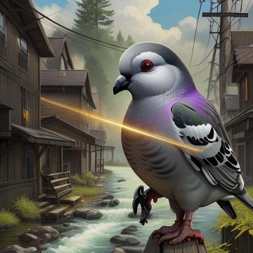 Colorful Pigeon on Telegraph Pole Illustration