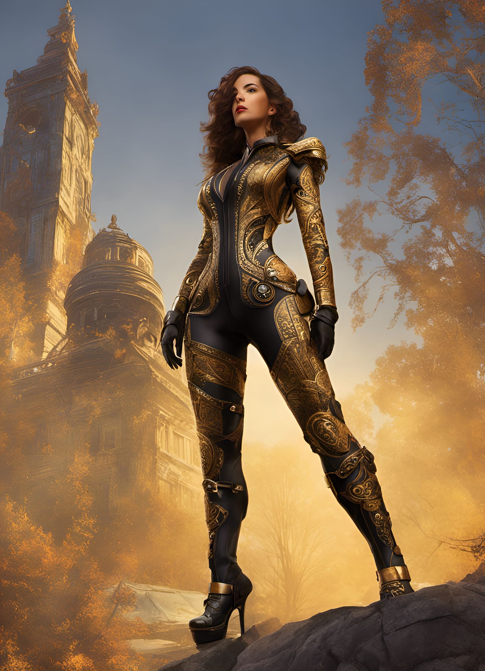 Slender Woman in Intricate Dieselpunk Body Suit